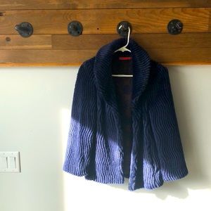 Womens Alice + Olivia Navy Blue Faux Fur Coat